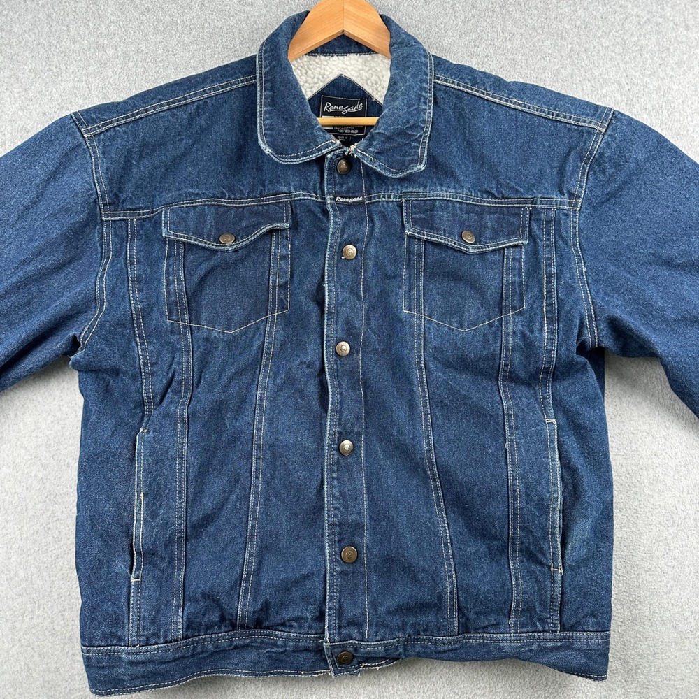 Renegade Denim Jacket Mens XL Blue Sherpa Lined Trucker Western Workwear Coat